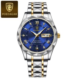 POEDAGAR luxury stainless steel watch displayed elegantly on a wrist, exuding sophistication and style.